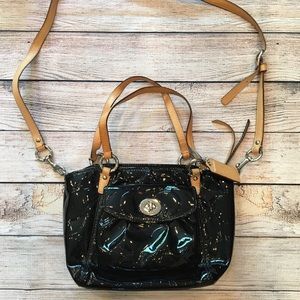 Coach Embossed Leah black patent signature